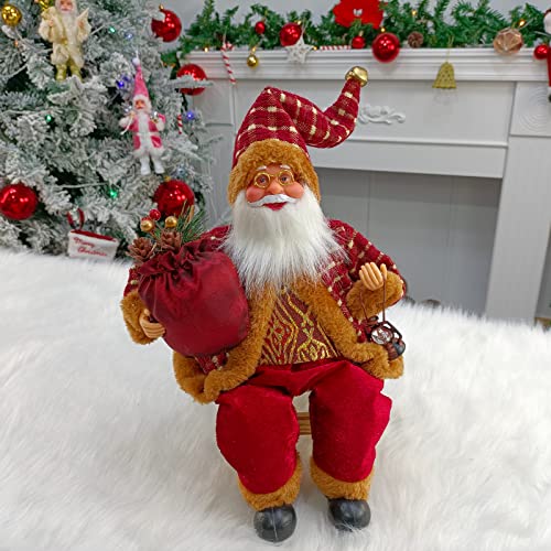 35cm Sitzend Weihnachtsdekoration Ornament Puppe mit Geschenktüte Traditionelle Rote Weihnachtsmann Figur für Fenster Tisch Zuhause Weihnachtsfeier Dekoration