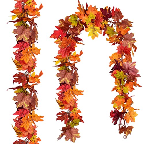 2 Stück Künstliche Ahornblatt Girlanden, 360cm Herbstdeko Herbst Deko Dekoration Innen Outdoor Autumn Decor Halloween Decor Halloweendeko mit Haken, Thanksgiving Dinner Party Kamin