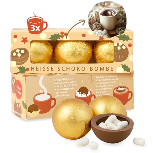 Der Zuckerbäcker Heiße Schokolade Bombe Weihnachten mit Marshmallows, 3x21g | Trinkschokolade am Stiel für Weihnachten, Frauen, Mitbringsel, Hot Chocolate Bomb