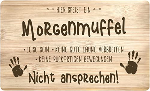 Tassenbrennerei Frühstücksbrettchen - Hier speist ein Morgenmuffel - Echtholz Made in Germany - Lustig mit Spruch - Geschenk Freund, Freundin