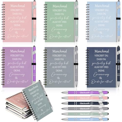 Sinmoe 6 Sets Dankeschön Geschenke für Kollegen 6 Spirale Notizblock, 6 Kugelschreiber mit Touchpen Abschiedsgeschenk für Kollegen Motivierendes Geschenkset für Weihnachten(Männmal)