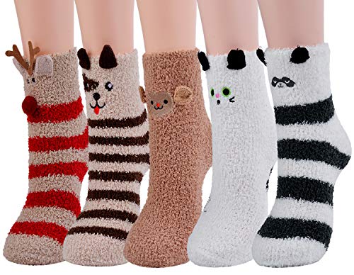 Zoylink 5 Paar Kuschel Socken, Flauschige Socken Bettsocken Damen Warme Wintersocken Damen Socken Haussocken Mädchen Socken (M-L, Mehrfarbig) (Plüsch, Allgemeines)