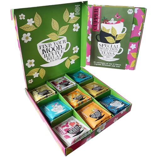 Cupper Bio Tee Geschenkset, Tee Set, Geschenk Ostern, Muttertag, Selection Box, Kollektion ausgewählter Biotees (1 Box, 45 Teebeutel)