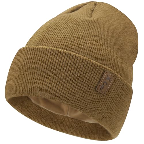 Damen Herren Winter Warm Beanie Mütze Strickmütze Slouchy Thermo Wintermütze Cuffed Skull Cap mit Fleece Gefütterte Frauen Geschenk, Kaffee, Einheitsgröße