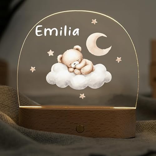 Geschenk zur Geburt Mädchen - Nachtlicht Kinder dimmbar - Nachtlampe personalisiert Bär - Sinnvolle Geschenke zur Geburt - Personalisierte Lampe Kinder - Nachtlicht Baby - Babygeschenke zur Geburt