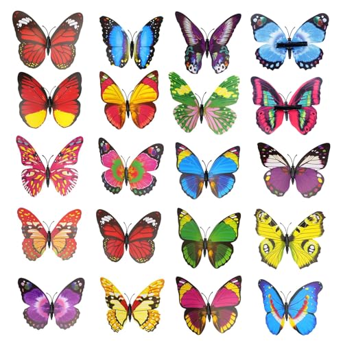 Schmetterlinge Deko mit Clip Frühling Deko 20 Stück Schmetterlingsclip Künstliche Bunte Schmetterling Garten Metall Schmetterling zur Zweige Außenbereich für Tischdekoration
