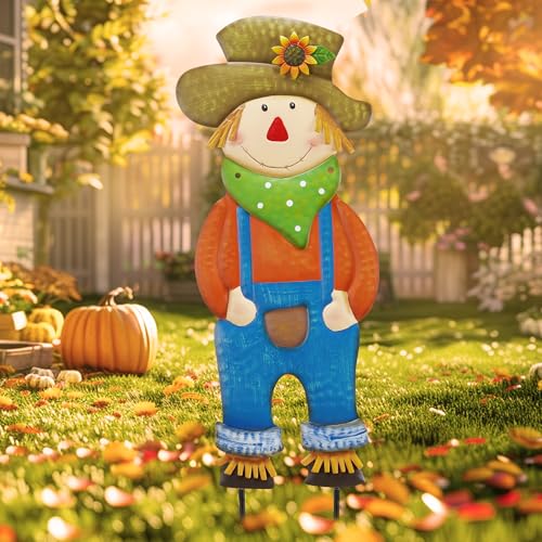 TERESA'S COLLECTIONS Gartendeko für Draußen, Gartenstecker Weihnachten mit Vogelscheuche Gartenstatuen, Metall Weihnachtsgeschenke,76cm,Rosa