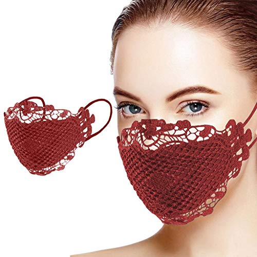 Pitashe Damen Spitze Mundschutz Waschbar Mund und Nasenschutz Elegant Atmungsaktive Lace Bandana Mundschutz Halstuch