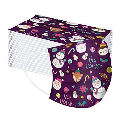 Lulupi 50 Stück Erwachsene Mundschutz Weihnachten Einweg Mund Nasenschutz Halstuch Maske 3D Druck Rentier Motiv Weihnachtsmaske Xmas Einmal MNS Mund-Tuch 3-lagig Atmungsaktiv Tücher Bandana Schals