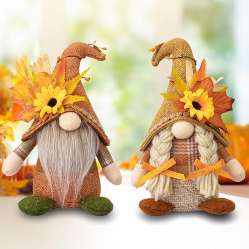 KUWUNG 2 Stück Herbstdeko Wichtel, Wichtel Herbst Dekoration, Sonnenblumen Weihnachtszwerg Plüschpuppe, Gesichtslose Puppe Zwerg, Herbsternte Wichte für Thanksgiving, Weihnachten Decor