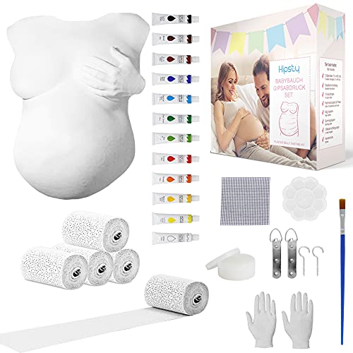 Hipsty Gipsabdruck Babybauch Set mit (23m) Gipsbinden, 12 Acrylfarben & vielem mehr | Der Bauchabdruck erinnert dich noch lange an deine Schwangerschaft | Komplettset