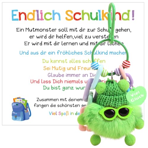 Capaneus Schlüsselanhänger Schulkind, Glücksbringer Schulanfang Junge, Glücksbringer Einschulung, Glücksbringer Schule, Endlich Schulkind Schlüsselanhänger, Geschenk Einschulung (Grün)