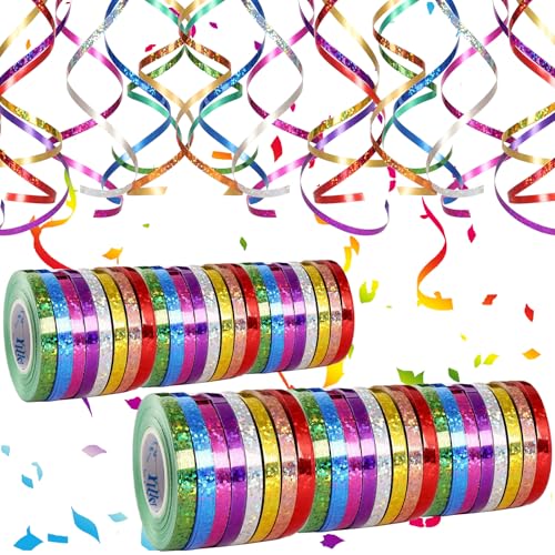 wenweo 480 Meter Langen Luftschlangen, 48 Funkelnd Luftschlange Geburtstag in 8 Farben. Perfekt fürGeburtstags Deko, Silvester Deko, Hochzeit Deko, Geschenkband und Verschiedene Feierliche Anlässe