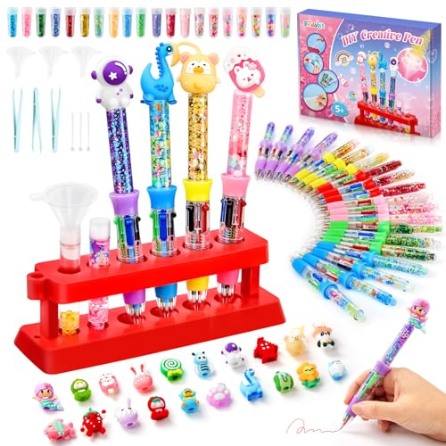 Bridokit Stifte Selber Machen Set Kinder, 20 Stück DIY Personalisierte Stifte Bastelset Kinder mit 4 Farben und 20 Glitzerzubehör, Kindergeburtstag Geschenk Kreativset für Mädchen Junge ab 5-12 Jahre