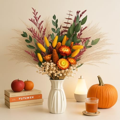Trockenblumen Herbst Natürliche, 75 Stück Trockenblumenstrauß mit Pampasgras & Mehrfarbige Getrocknete, Boho Deko für Hochzeiten, Landhaus-Tischvasendekoration, Wohn- und Büropartydekoration