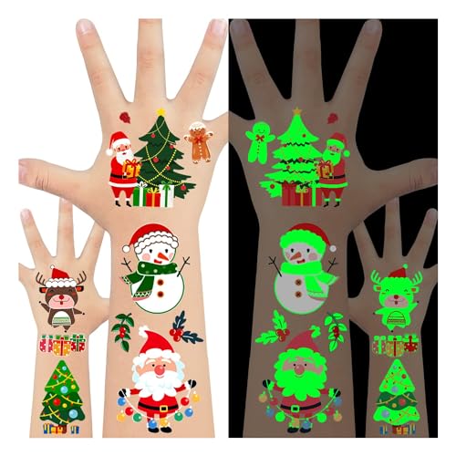 Acevegue 200 Stück Leuchtend Weihnachten Tattoos Kinder, Weihnachtsmann Weihnachtsmütze WeihnachtsbaumTattoo, Weihnachtsassesoires Weihnachtsgeschenke für Kinder Party Deko Adventskalender Füllung