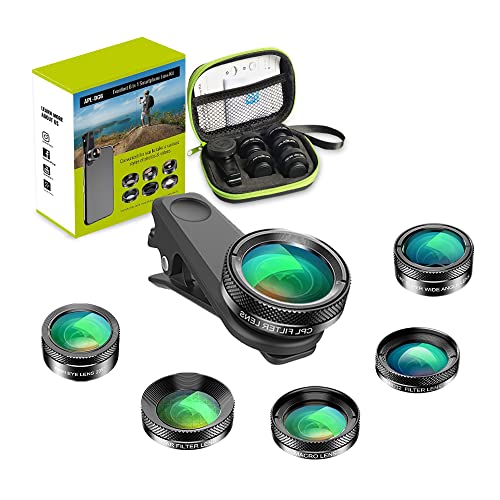 Apexel 6-in-1 Handy-Kamera-Objektiv-Set, Weitwinkelobjektiv, Makro-Objektiv, Fischaugenobjektiv, ND-Filter, CPL/Sternfilter, Clip-On-Handy für iPhone 8/x 7/Plus, Samsung S8, Android-Smartphones