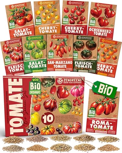 ZenGreens® - Bio Tomatensamen im 10er Set - 10 Tomaten Samen für den einfachen Anbau im Garten, Balkon oder Hochbeet - Pflanzensamen - Saatgut
