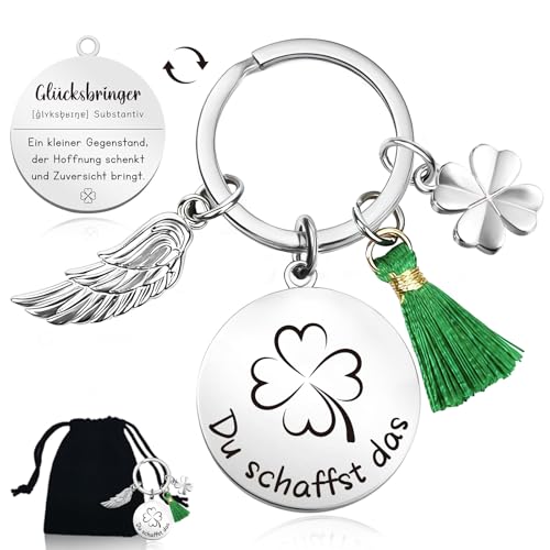 Glücksbringer Schlüsselanhänger Kleeblatt, Glücksbringer Silvester 2026, Viel Glück Prüfung Mutmacher Geschenk - Du schaffst das Neujahrsglücksbringer, Nikolaus Weihnachtsgeschenke für Kinder Frauen