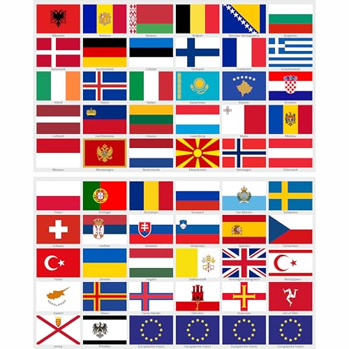 beihaasnatuerlich Länder Flaggen Set Aufkleber EUROPA - 60 Sticker Länderfahnen 2 Bögen - UV beständig - wasserfest - Größe 5 x 3,3 cm - für Modellbau, Koffer, Dekoration