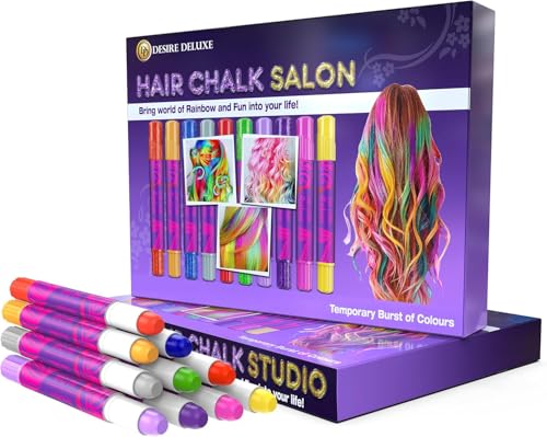 Desire Deluxe Hair Chalk Geschenke für mädchen, Haarkreide zum Haare Färben Spielzeug für Weihnachten, 10 auswaschbare Haarfärbe-Stifte, für Fasching, für Kinder im Alter von 3 4 5 6 7 8 9 11 Jahren
