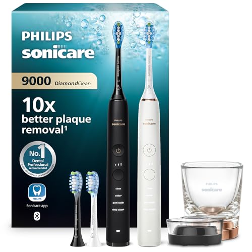 Philips Sonicare DiamondClean 9000 elektrische Zahnbürste, Doppelpack, Schallzahnbürste inklusive App, Drucksensor,4 Putzmodi,3 Intensitätsstufen, schwarz und roségold, Modell HX9914/61