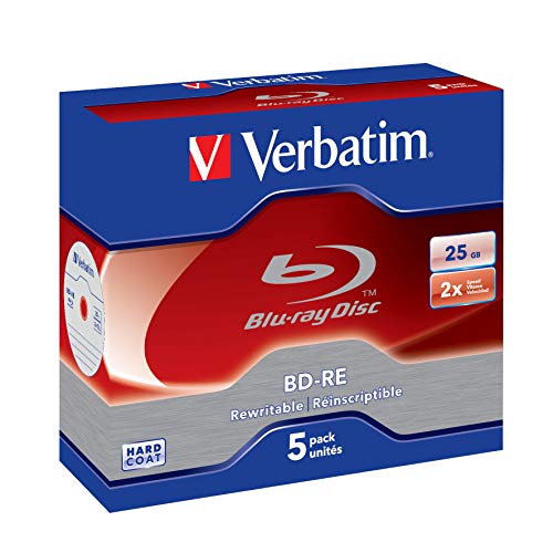 Verbatim BD-RE Single Layer Blu-ray Rohlinge 25 GB, Blu-ray-Disc mit 2-facher Schreibgeschwindigkeit, mit Kratzschutz, 5er-Pack Jewel Case, Blu-ray-Disks für Video- und Audiodateien