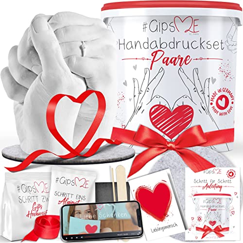 GipsME 3D Handabdruck Set für Paare inklusive Sockel - Gipsabdruckset - Partner und Pärchen Geschenke für Frauen und Erwachsene als Hochzeitstag, Valentinstag, Jahrestag-Geschenk für Sie und Ihn