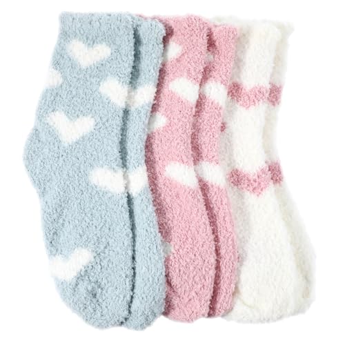 Qulkws 3 Paar Kuschelsocken Damen, Warme Flauschige Socken, Dicke Gemütliche Socken, Wintersocken Warme Elastizität Schlafsocken for Damen