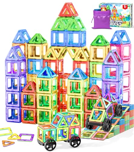 COOLJOYA Magnetische Bausteine, Magnetspiel STEM Magnetbausteine, Montessori Spielzeug ab 3 Jahre, Magnete Kinder ab 3 4 5 6 Jahren für Jungen und Mädchen Christmas Geschenke, 50 Teile Magnetbausteine