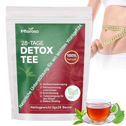 Detox Tee zum Abnehmen, 28 Stück abnehmentee entgiften, Bauchfett verbrennen, Reduziert Blähbauch, Natürliche Kräutermischung mit Oolong, Grünteeextrakt, Mate, Ginseng, Vegan, Allergenfrei