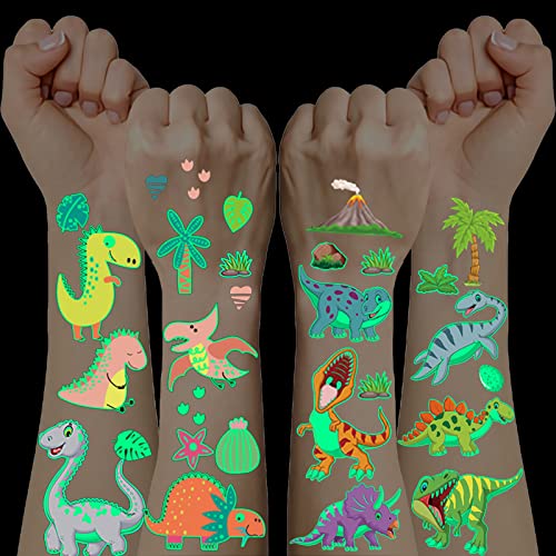 10er Dinosaurier Tattoo Kinder Jungen Mädchen Ostergeschenke, im Dunkeln Leuchten Dino Kindertattoos, Kleine Geschenke Ostern für Kinder Dinosaurier Spielzeug