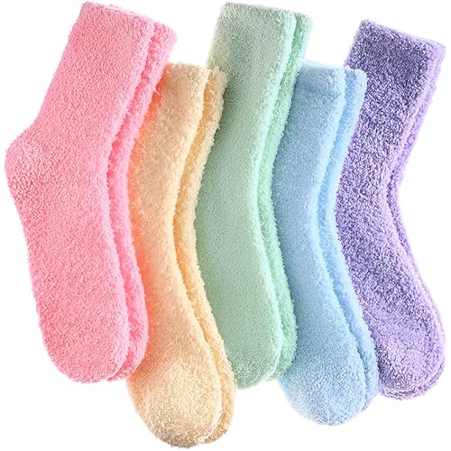 MOAZIFI 5 Paar Kuschelsocken Damen – Flauschige Warme Bettsocken Für Winter & Weihnachten, Weiche Dicke Socken Als Weihnachtsgeschenke, Bunte Flauschige Socken, Eu 36–42