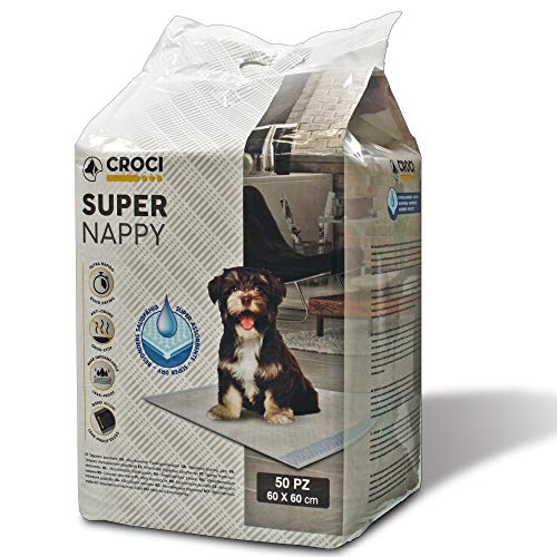 Croci Super Nappy – Hygienematten für Hunde 60 x 60 cm, 50 Stück – Unterlagen für Haustiere, für Hunde- und Katzenurin, extrem saugfähig, zum Einmalgebrauch, reißfest und geruchshemmend