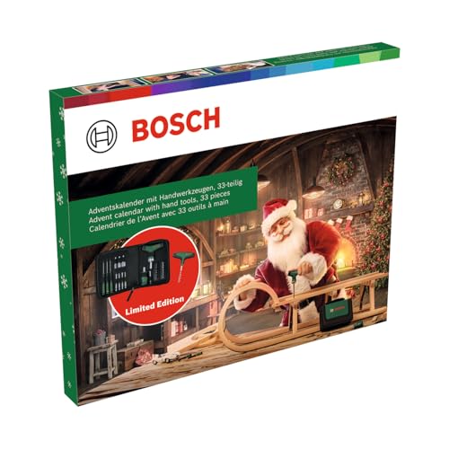 Bosch Handwerkzeug-Adventskalender 2024, 33-teilig (Werkzeug-Set mit Bit-Ratschenschraubendreher T-Griff, Präzisionsschraubendreher, Bit-Schraubendreher Stubby, Zubehör, Korkenzieher, Tasche)