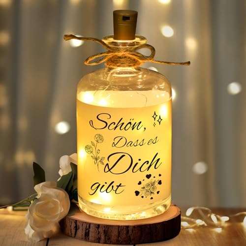 Linkax Geschenke für Frauen, LED Flaschenlicht mit Spruch - Schön, Dass es Dich gibt, Weihnachtsgeschenke für Frauen, freundin, mama, geburtstag dankeschön geschenk Party Dekolicht Indoor