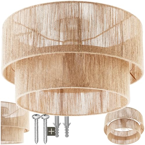 tectake® Lampe, Deckenlampe, Deckenleuchte aus Jute Geflecht, Hängelampe, Boho Ambientebeleuchtung für Schlafzimmer, als Deckenlampe Wohnzimmer oder Ceiling Light über Esstisch