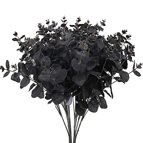 NAHUAA 2pcs Kunstpflanzen Deko Eukalyptus Pflanzen Eukalyptuszweige Plastik Plastikpflanzen Frühling für Balkon Garten Drinnen Draußen Fensterbank Deko Schwarz