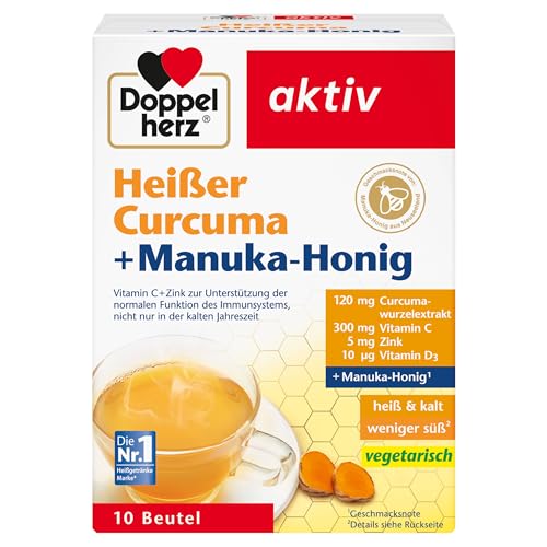 Doppelherz Heißer Curcuma und Manuka-Honig - Vitamin C und Zink zur Unterstützung der normalen Funktion des Immunsystems - heiß und kalt - 10 Beutel