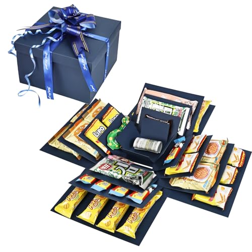 Überraschung Box, 5-lagige Kreative Geschenkbox Explosionsbox, DIY Handgemachte Geschenkbox Überraschungsbox Explosion Box für Weihnachten Geburtstag Jubiläum Valentinstag Hochzeitsgeschenk (Blau)