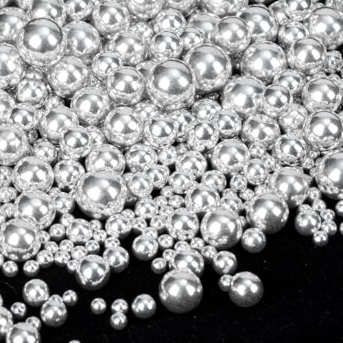 Twisweet Silber Streusel 130g, Essbare Perlenstreusel zur Kuchenverzierung, Zuckerperlen in Mischgrößen zum Backen, Cupcake-Topper für Kekse Eis & Torten Deko für Valentinstag, Geburtstage, Weihnachte