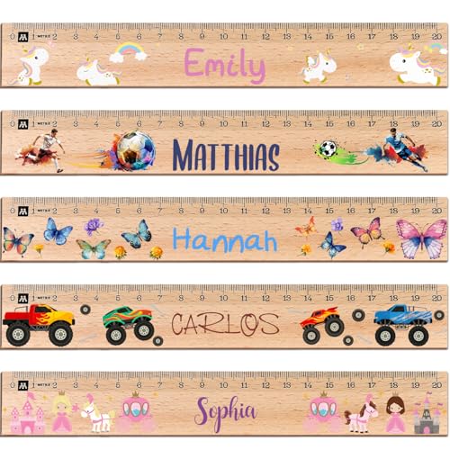 GRAVURZEILE Personalisiertes Lineal zur Einschulung 2025 in Verschiedene Designs mit Name & Motiv - 20 cm Holz Lineal - Geschenk für den Schulanfang oder zur Schuleinführung - für Jungen und Mädchen