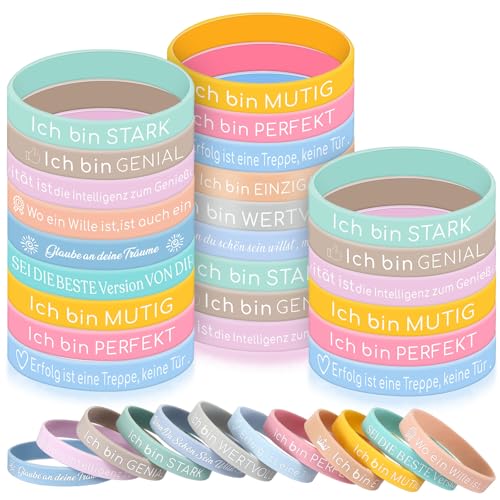 Harrycle 36 Stück Kinder Motivationsarmbänder Silikon Armbänder mit Positiven Sprüchen Mutmacher Geschenk Motivierende Gummiarmbänder Kindergerburtstag Mitgebsel für Teenager Kollegen Mitarbeiter