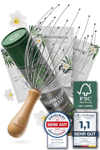 HELDSON® Premium Kopfmassage Spinne 28 Finger - FSC®100% - Kopfmassagegerät - Kopfkrauler Kopf Massage & Haarmassage - Kopfhaut Massagegerät - Head Massager - Kopfkratzer - Wellness Geschenk