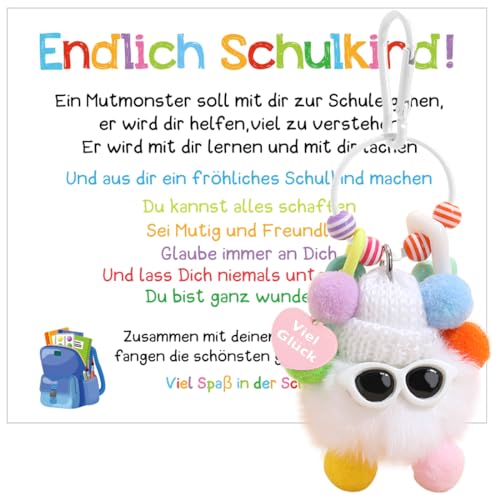 Capaneus Schlüsselanhänger Schulkind, Glücksbringer Schulanfang Junge, Glücksbringer Einschulung, Glücksbringer Schule, Endlich Schulkind Schlüsselanhänger, Geschenk Einschulung (Weiß)