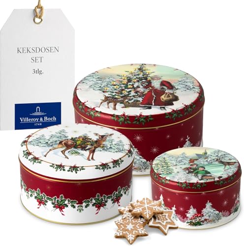 Villeroy & Boch - Winter Collage Accessoires Gebäckdosen Set 3 teilig, Blechdosen Weihnachten, Keksdosen, Weihnachtsdosen Blech, Weihnachtsgebäckdosen, Dosen Weihnachten, Plätzchendosen, Metall