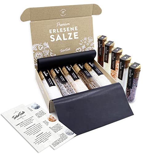 TIMBER TASTE® Gourmet Salz Gewürze Geschenkset für Frauen & Männer - 5 erlesene Salze aus aller Welt - Gewürze Set Geschenk Geburtstag Frau - Besonderes Geschenk für Erwachsene - Salz Gewürze Set