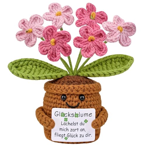Mwmoeen Pocket Hug Positive Blume, Kreative Gestrickte Blume, Positive Kartoffel Deutsch Glücksbringer, aufmunterung Geschenke, Süße Geschenke für Freunde Kollegen und Famili