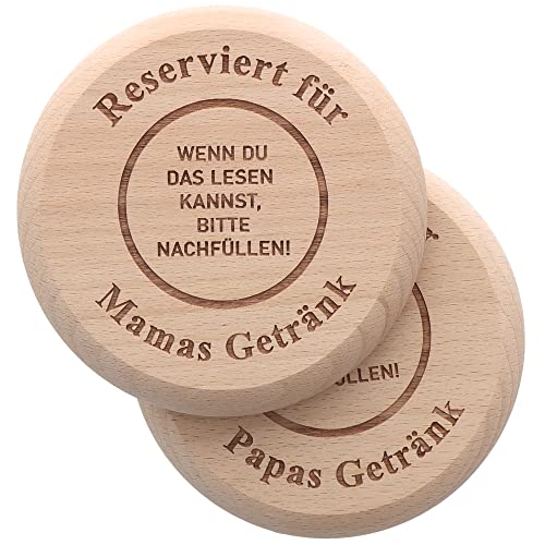 Spruchreif | 2er Set - Untersetzer für Getränke | Untersetzer aus Holz für Trinkgläser | 2in1 Untersetzer und Deckel | Lustiges Geschenk für Mama und Papa |Geschenkidee Eltern