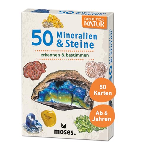 moses. Expedition Natur - 50 Mineralien & Steine, Entdeckerkarten zur Bestimmung von Gesteinsarten, Outdoor-Spielzeug für Kinder ab 6 Jahren